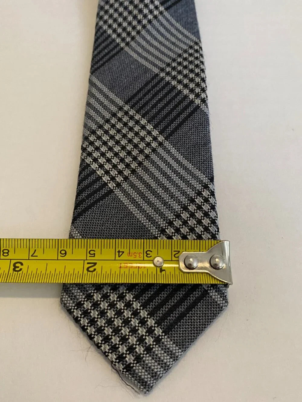NWT Original Penguin Gray Black Glen Plaid Skinny Silk Blend Tie 2.25